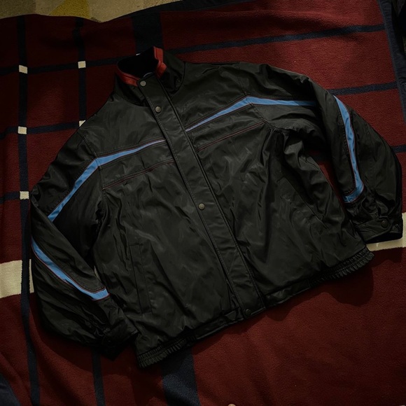 Y2k 90s Dark navy blue quilted racer motorcycle style jacket moto insulated
